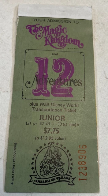VINTAGE 70S MAGIC Kingdom Disney World Tickets Junior Coupon Book 10 