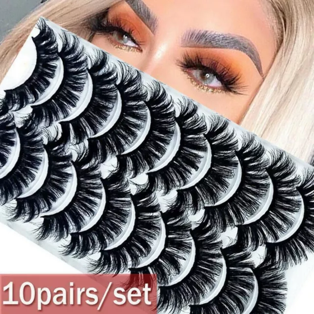 Handmade 8/10 Pairs 3D Mink False Eyelashes Wispy Cross Fluffy Extension Lashes.