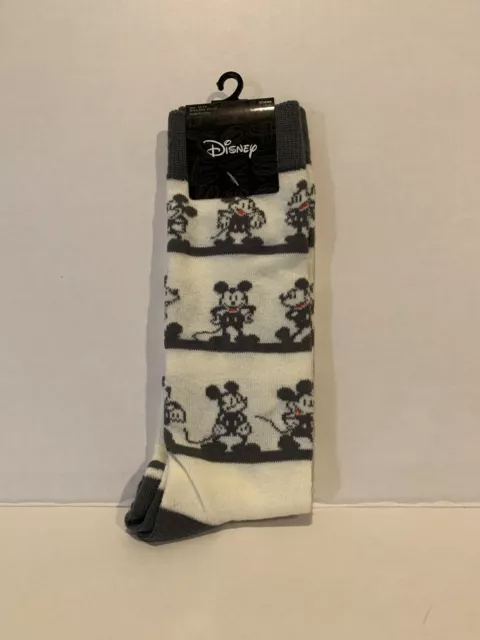 Disney Mickey Mouse Mens Socks 2 Pair Off white/greySock Sz 10-13 Shoe Sz 6.5-12