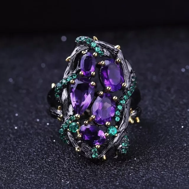 Natural 3.23Ct Amethyst Gemstone Solid 925 Sterling Silver Vintage Women Ring