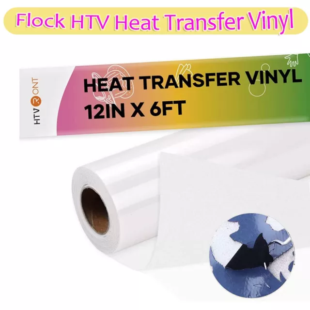 HTVRONT Black 12 x 6FT Flock HTV Heat Transfer Vinyl for T-Shirts