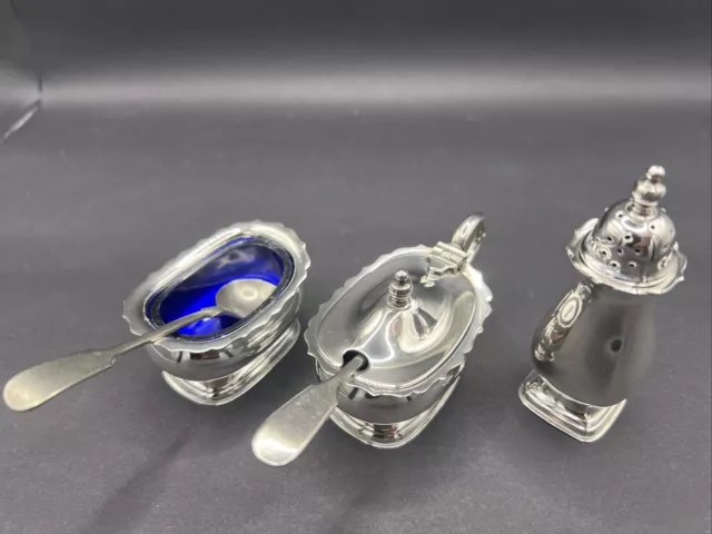 Gewürzset, Cruet Set 5teilig EPNS versilbert England mit Löffel 2