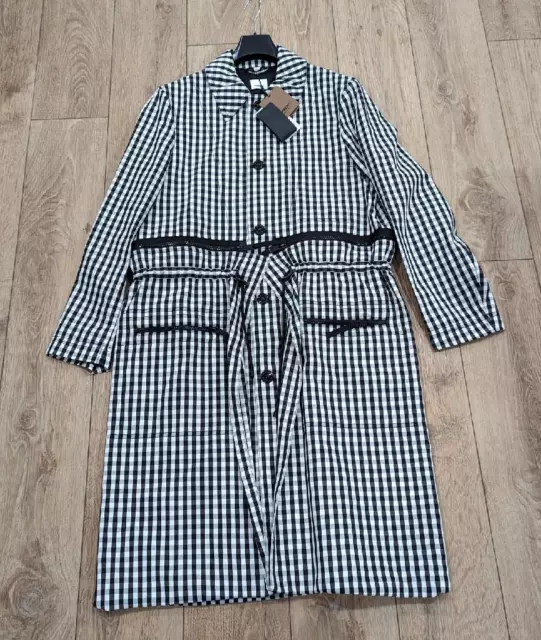 $4010 Mens Burberry Gingham Technical Wool Car Coat Black/White 50 US 40