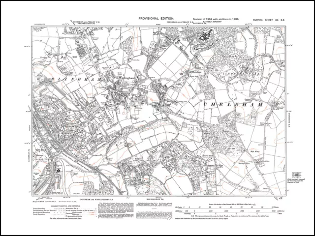 Warlingham, Caterham (east), Woldingham (north) in 1938 - old map Surrey 20-SE