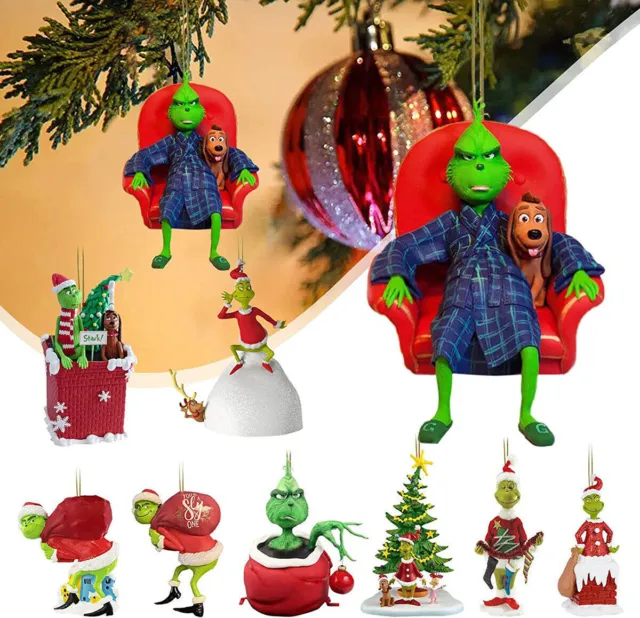 Merry Christmas Grinch Ornaments Xmas Tree Hanging Figure Pendant Home Decor gif