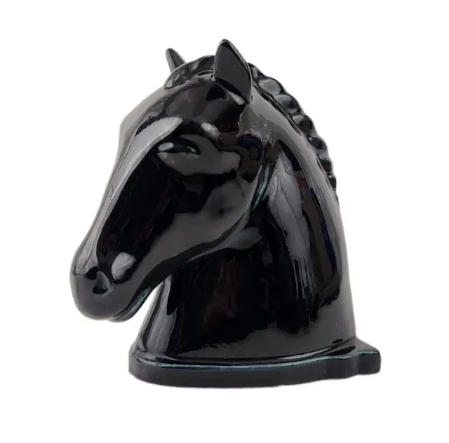 Horse Head Bookend Solid Black Gloss Vintage Abingdon USA Pottery 441 MCM Modern