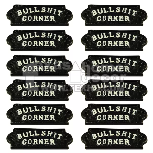 12 Cast Iron BULLSHIT CORNER Plaque Sign Country Man Cave Black White 5.25" x 2"