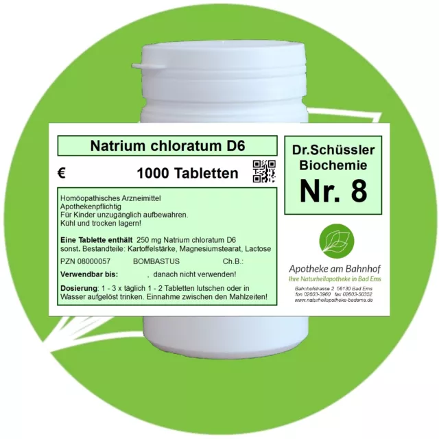 Schüßler - Salz 8 Natrium chloratum D6 glutenfrei 1000 Tabletten PZN 08000057