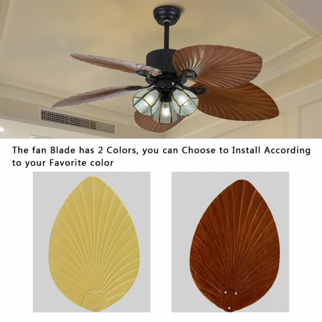 52" Ceiling Fan with Light Indoor Outdoor Brown Palm Tropical Reversible Blade