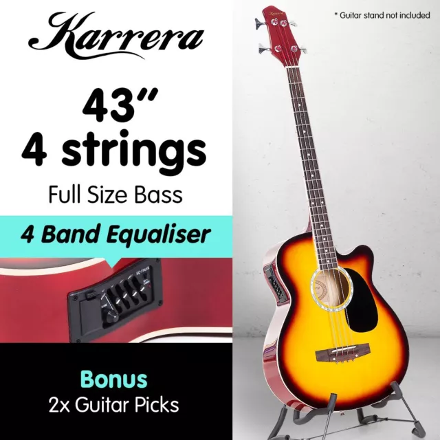 4 String Karrera Acoustic Bass Guitar Electric Pickup Band Equalizer Sunburst