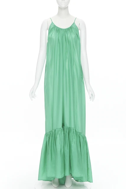 KALITA Brigitte Kelly Green silk habotai open dipped back tier pleated dress XXS