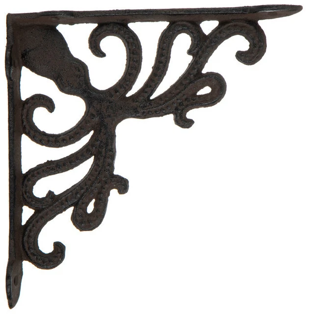 Set of 2: Rustic Octopus Cast Iron Wall Shelf Brackets Nautical Decor