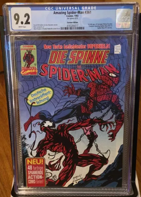 1992 Marvel Amazing Spider-Man #361 Cgc 9.2 1St Carnage Key Rare German Low Pop