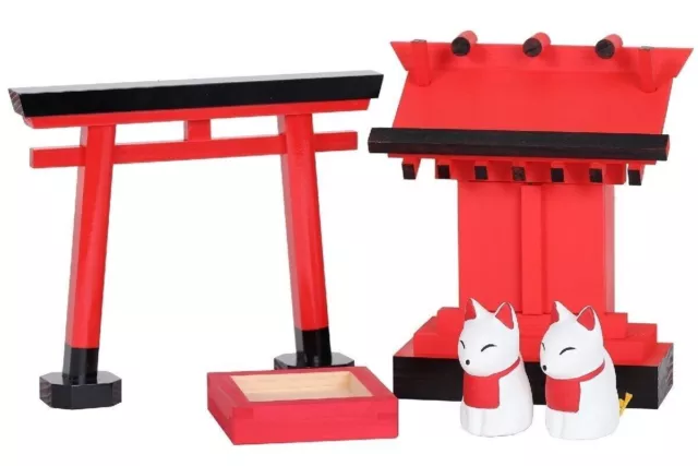 Japanese Shinto Fox KITSUNE Ornament Inari Shrine Fox and Torii Set Gifts Japan