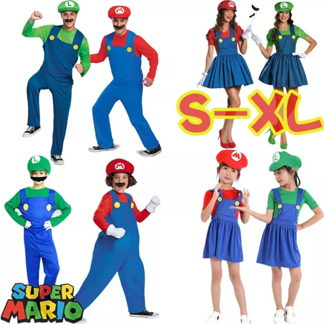 Super Mario Luigi Brothers Unisex Adulti Bambini Tuta Carnevale Cosplay Outfit