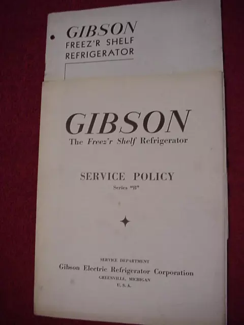 Vintage Antique 1938 Gibson Refrigerataor Service Manuals Sulphur  Dioxide