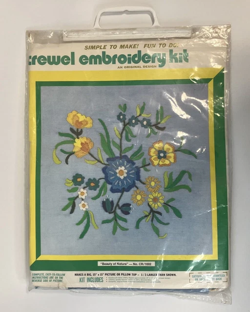 Kit de bordado vintage Crewel ""Belleza de la naturaleza"" 15""x15"" CR/1002 nuevo stock antiguo