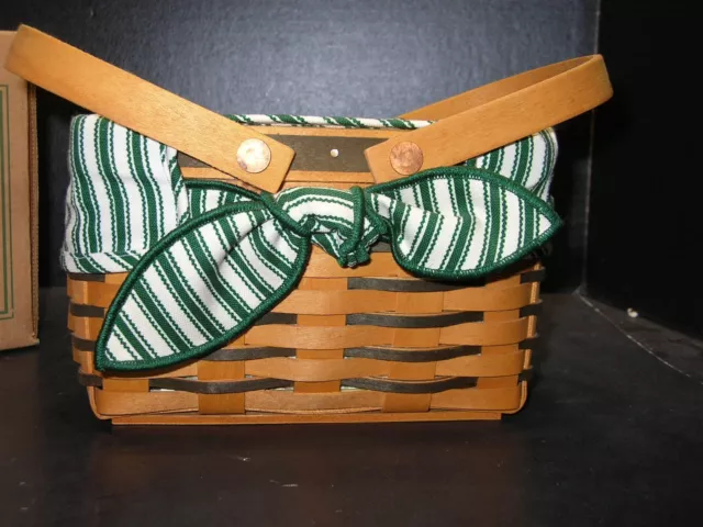 1998 Longaberger Picture Perfect Sweetheart Basket: Green Stripe & Plastic Liner