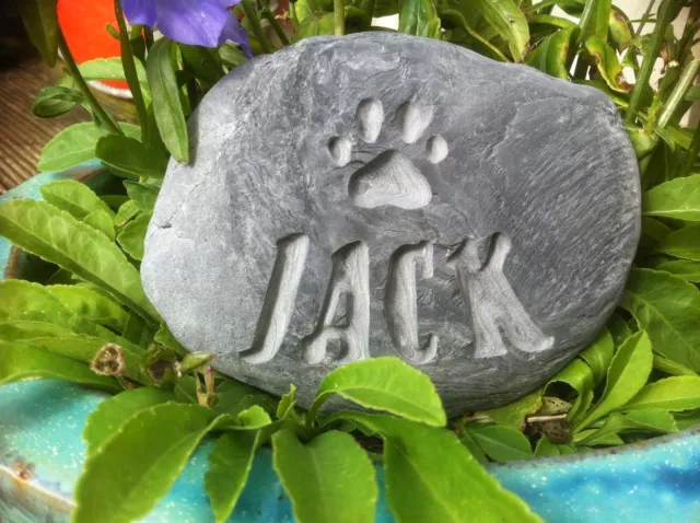 Hand carved, Cornwall artist, Memorial stone, dog, cat, grave marker silver, pet