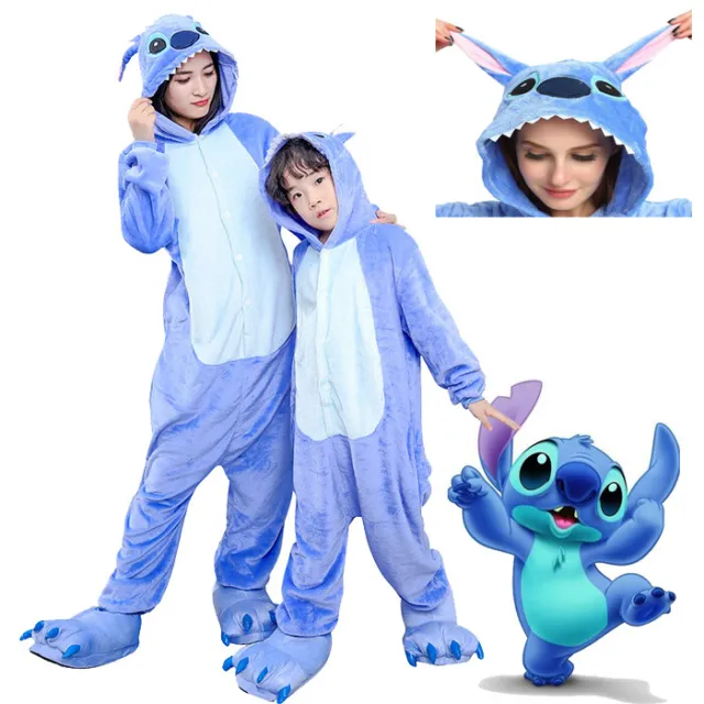 Blauer Stitch Cartoon Tier Pyjama Erwachsene Kids Cosplay Karneval Party Kostüm
