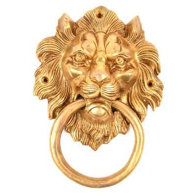 Antique Handmade Solid Brass Lion With Ring Door Knocker Door Bell