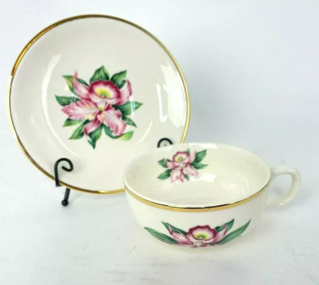 Cup Saucer Sets Paden City Pottery Modern Orchid 22K Gold Trim Set of 4