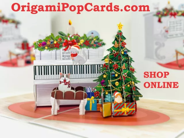 ORIGAMI POP CARDS Merry Christmas Meow Christmas Cat Party Pop Up Greeting Card