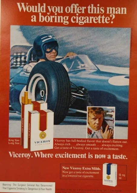 1974 Print Ad Viceroy Cigarettes Tobacco Racing Race Car Driver Formula 1