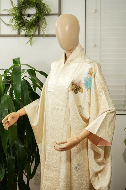 Dear Vanilla Japanese Silk Kimono Women's Robe Gown Authentic Japan Vintage Mint 2