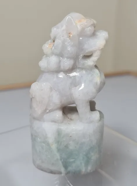 A Lovely Whiteish Grey & Green Jade Carved Guardian Lion Seal.