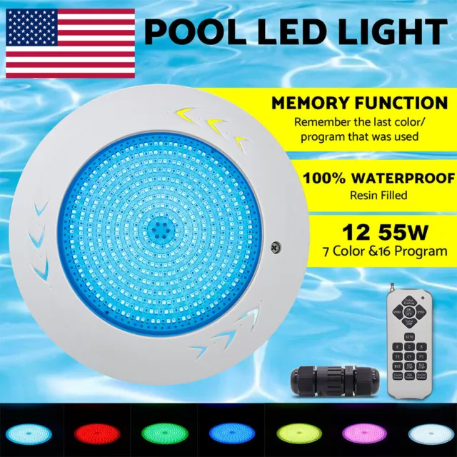 Resin Filled Swimming Pool LED Light 12V 55W RGB Remote Control Memory Function