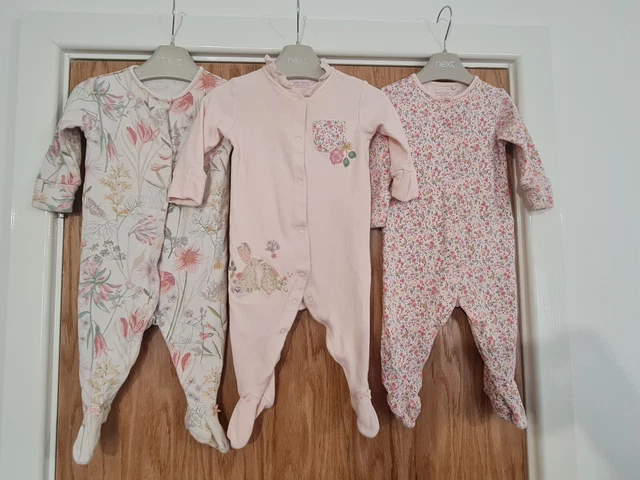 Baby Girls NEXT 3-6 Months Babygrow Sleepsuit Bundle Floral Pastels Animals VGC