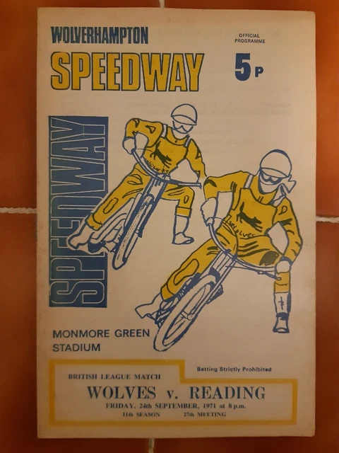 WOLVERHAMPTON vs READING SPEEDWAY PROGRAMME 24/9/1971 (GOOD CONDITION)
