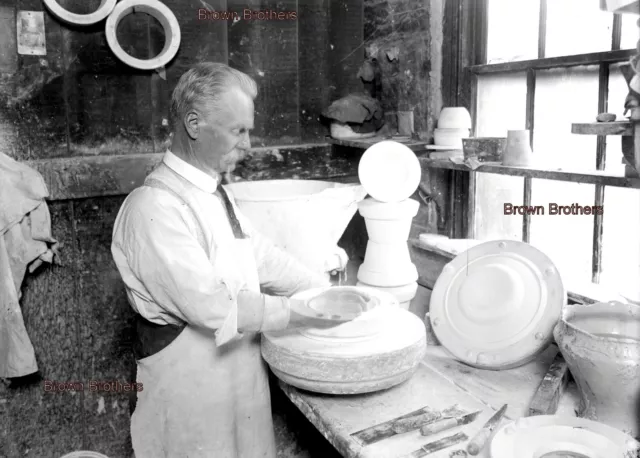 1910s Pottery Factory Slip Molder & Tile Trimmer Glass Camera Negatives #5 (2pc)