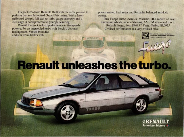 Renault Fuego Turbo Grand Prix Racing  Vintage 1983 Print Ad