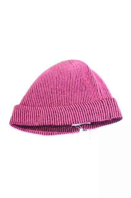 Brodie Womens Plaited Knit Cashmere Beanie Hat Black Neon Pink One Size