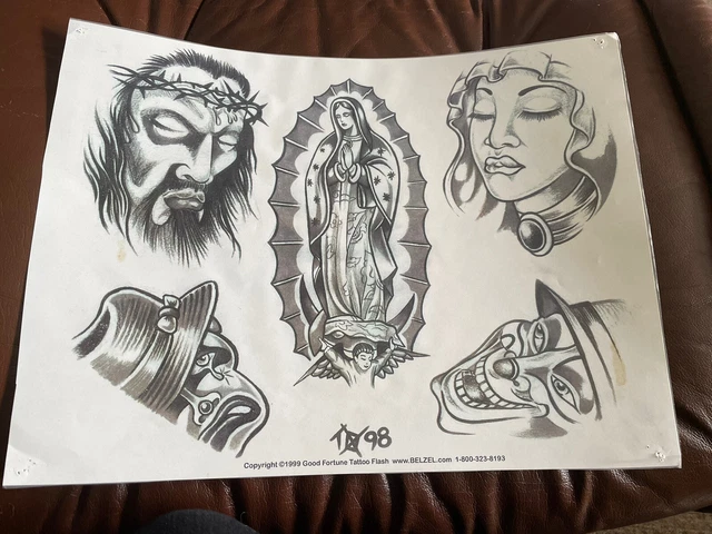 (Lote 35) Hoja laminada de arte flash tatuaje vintage buena fortuna Belzel