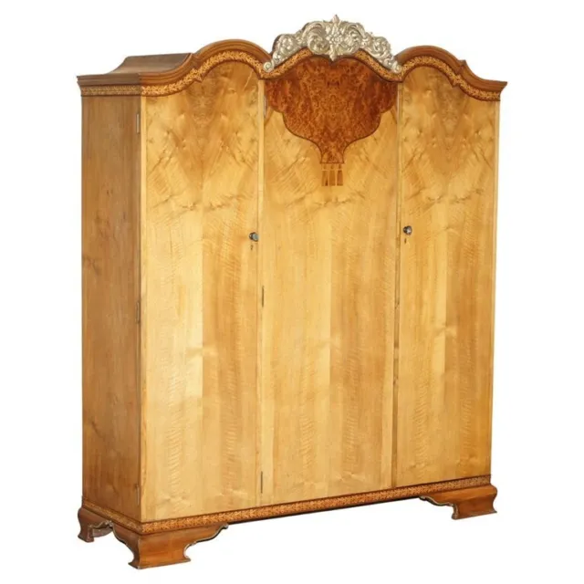 Finest Quality Waring & Gillow Burr Walnut Triple Wardrobe Part Of A Large Suite