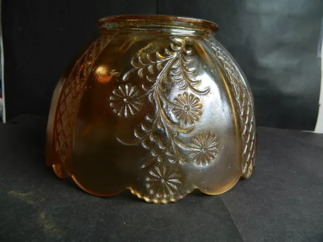 Vintage  Amber  Floral Glass 7" Shade 4" Fitter   4 1/2" High