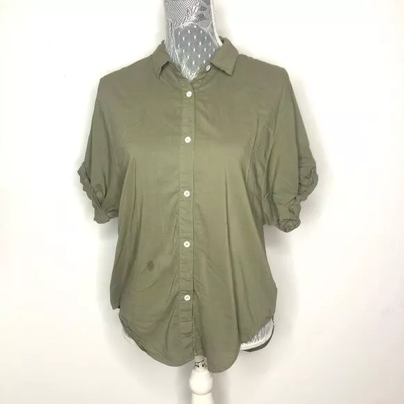 Splendid Womens T Shirt Green Tie Front Voile Blouse Short Sleeve Size Medium