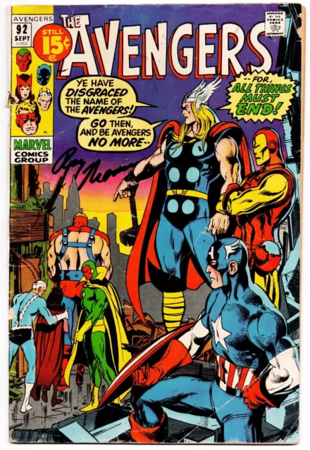 Avengers #92 GD Signed w/COA Roy Thomas 1971 Marvel