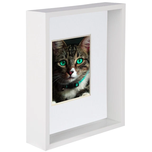 8" x 10" White 3D Deep Box Photo Frame White 4" x 6" Mount Craft Shadow Picture