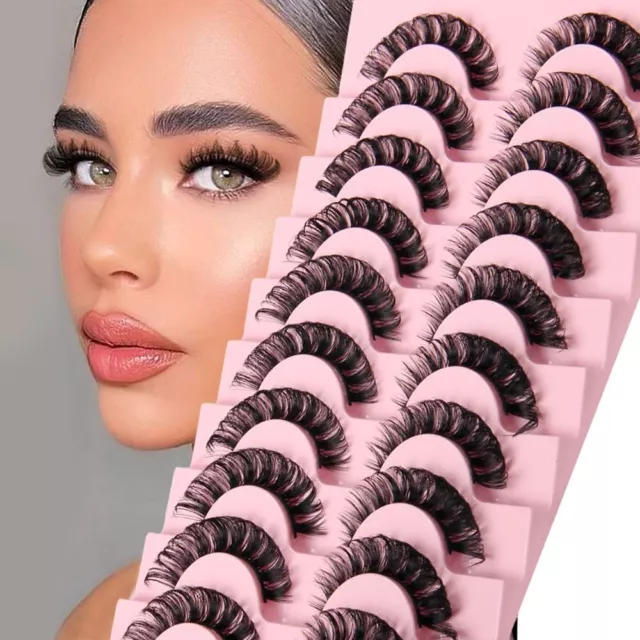 Russian Style Strip Lashes D Curl Mink False Eyelashes Full Curled 10 Pairs UK