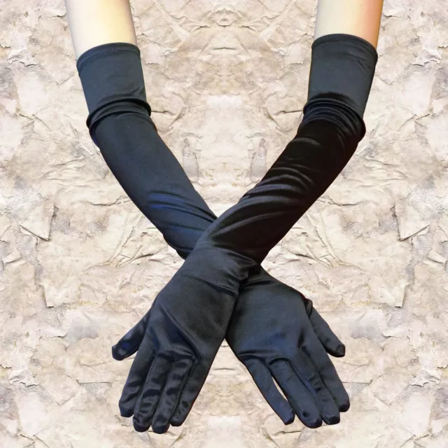 BLACK Women Evening Party Wedding Opera Arm Finger Elbow Long Satin Gloves USA 2