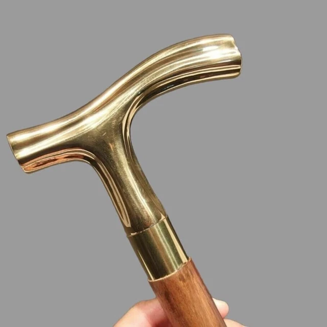 Canne À Pêche Antique En Laiton Vintage Avec Poignée Sculptée À La Main