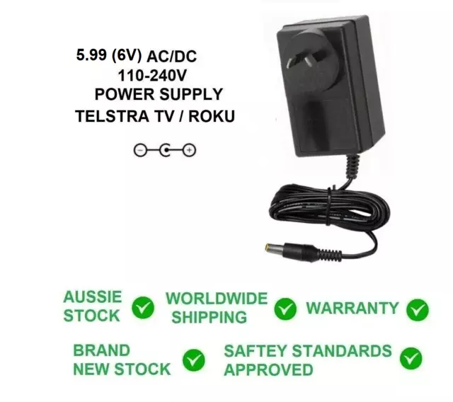 5.99 DC Power Supply for Telstra ROKU 4200TL Free/Smart TV Digital Streaming Box