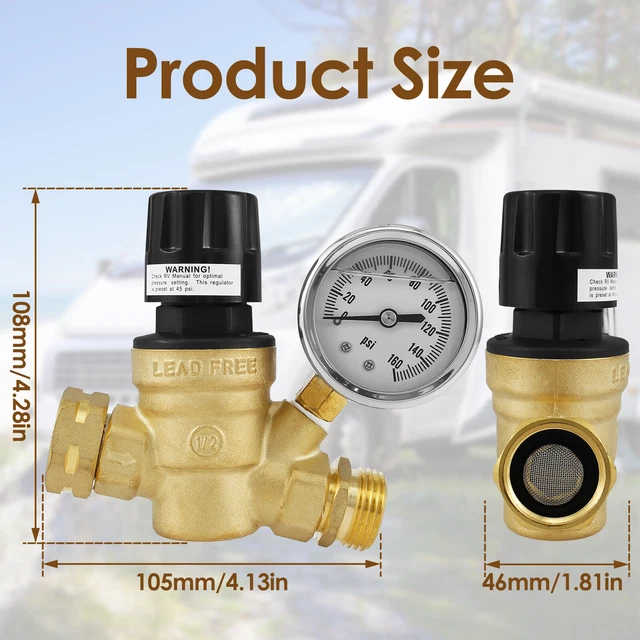 RV WATER PRESSURE Regulator Professional Pressure Reducing Valve 3/4