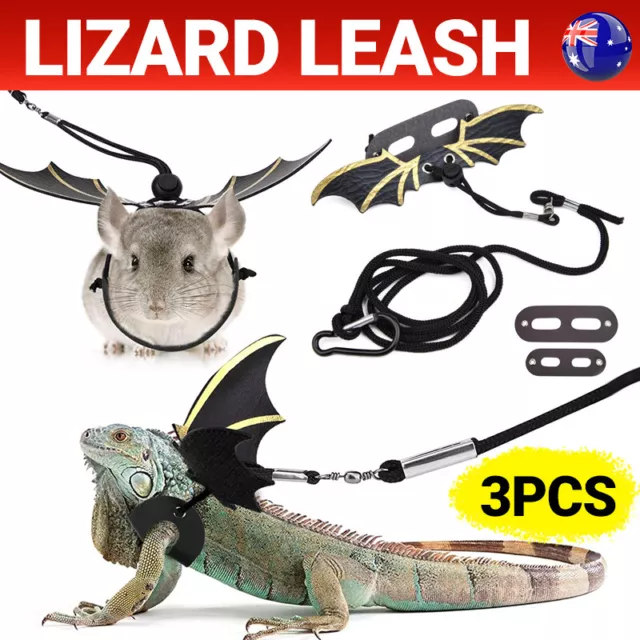 Lizard Harness Leash Bearded Dragon+Cool Leather Wings Reptile Adjustable AU