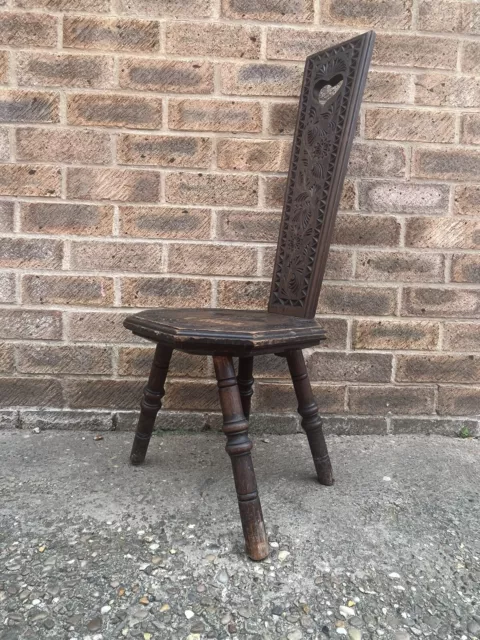 Vintage Oak? Welsh Star Floral Spinning Chair - Heavily Carved Dark Wood