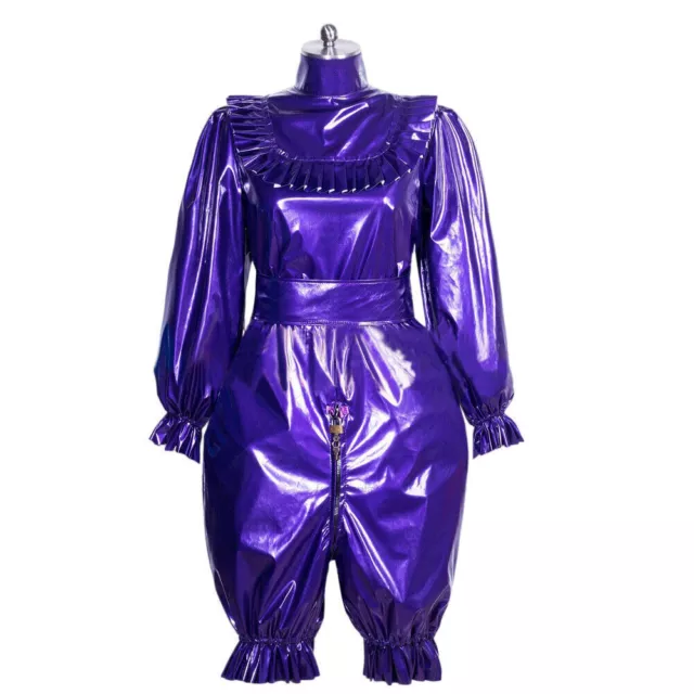 Clear Plastic Sissy Lockable Romper Shiny Leather Maid Bodysuit